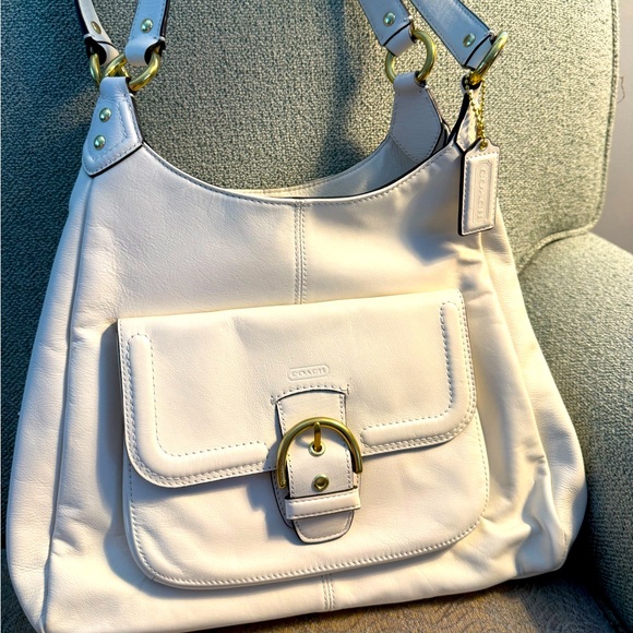 Coach Handbags - Coach White Leather Shoulder Bag with Gold Accents $39